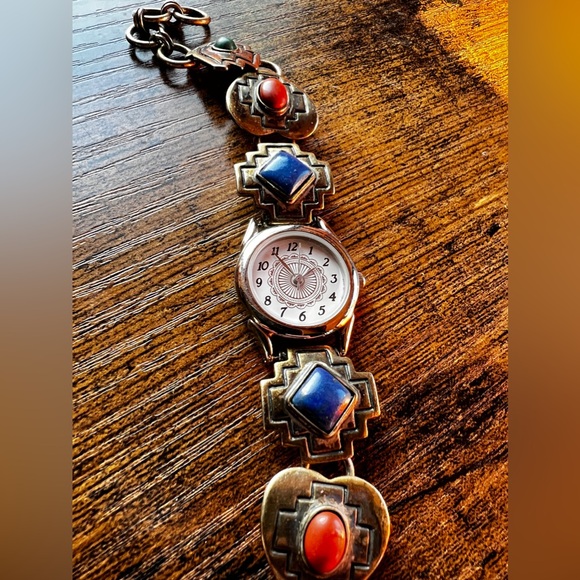 Sterling Silver Southwest Multi Stone Toggle Link Bracelet - Picture 6 of 6